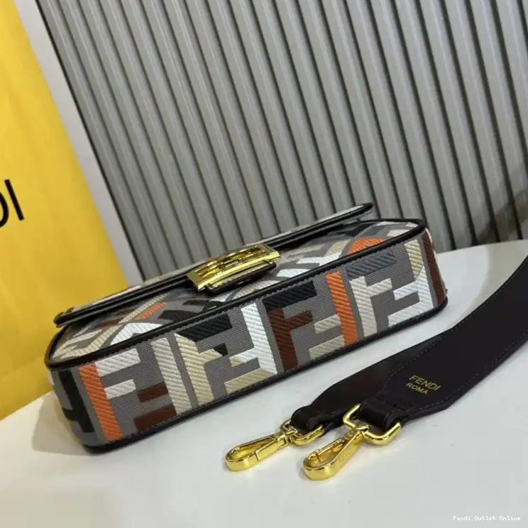 Affordable Grey Multi Canvas FF Bag Fendi Baguette In Motif Medium 0504
